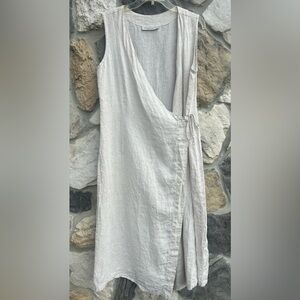 Bryn Walker 100% Linen Wrap Dress Size M Beige Lagenlook Beachy Coastal Boho